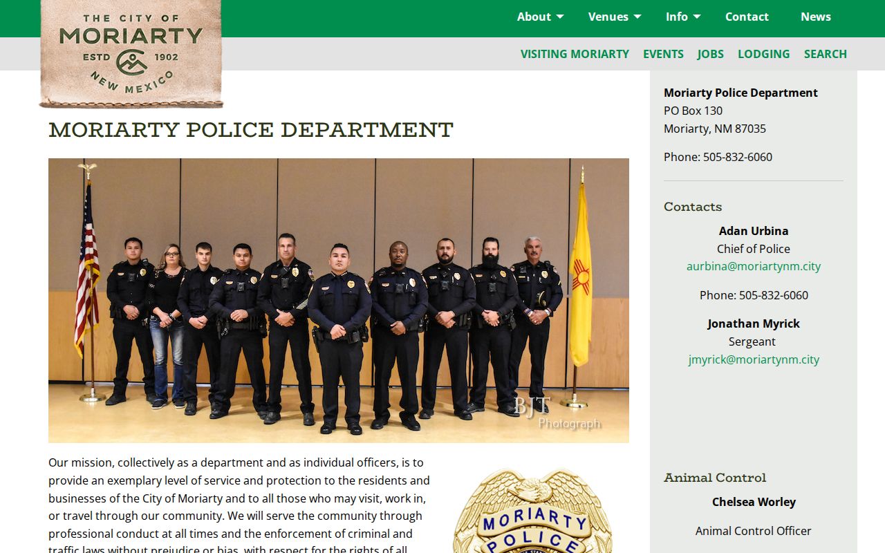 Moriarty Police Department contact and arrest-record request information