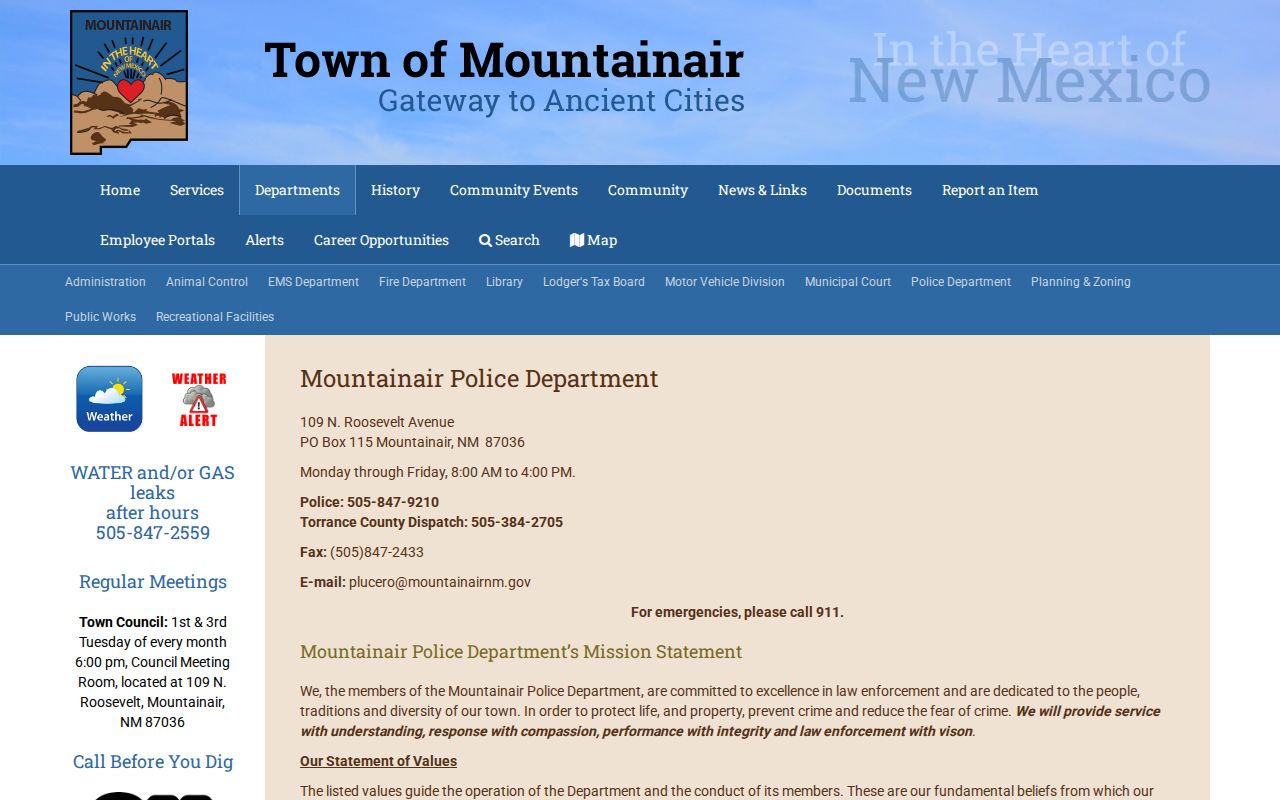 Torrance County Mountainair police records information