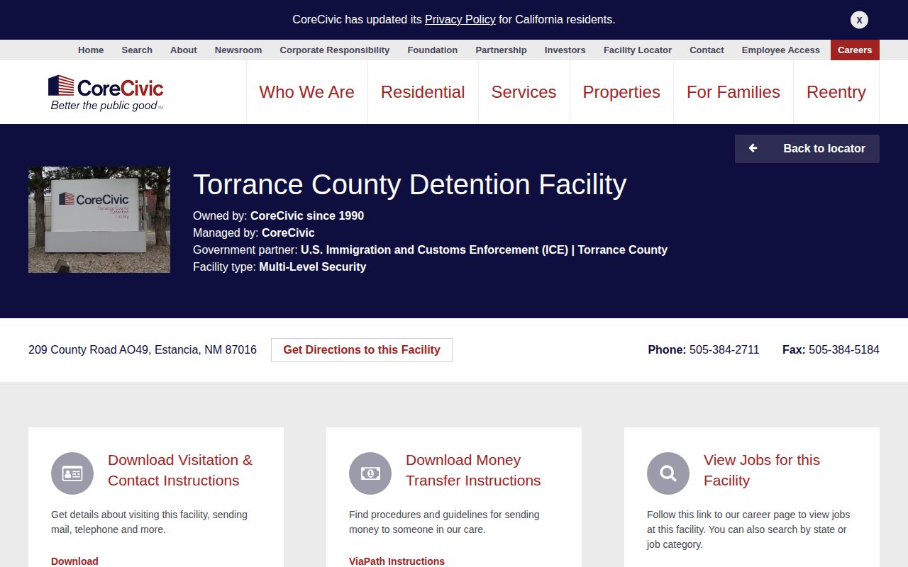 Torrance County Detention Facility official records and contact source